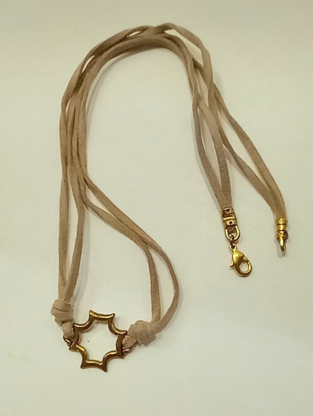 Open Quatrefoil Pendant Necklace Faux Suede Cord Boho Western Moroccan